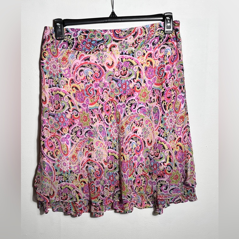 Sigrid Olsen Multicolor Paisley Vintage Pink A-Line Skirt sz 10